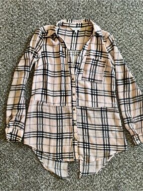 Candie's Pink Plaid Button Down Blouse with Black Check Size Juniors XS